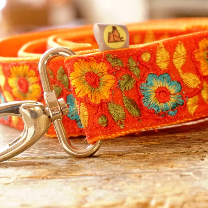 hundsfutter – trela - Cão por atacado – Larga bracelete laranja com design de flores11