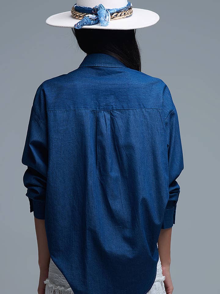 BLUE Relaxed Denim Shirt With Gold Abstract Buttons for wholesale on Faire5