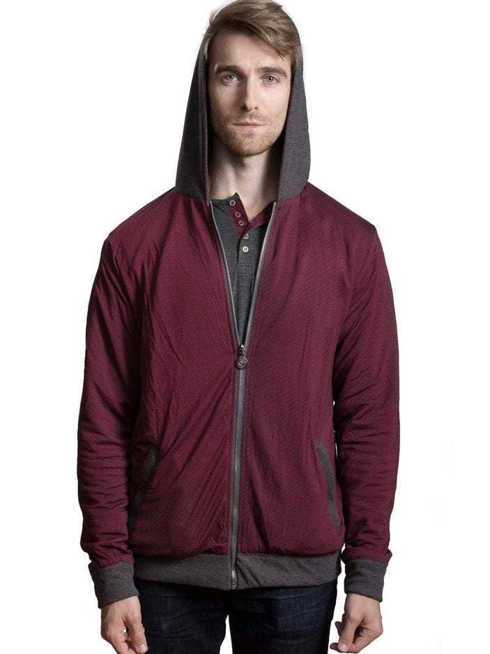 CALLISTUS omkeerbare hoodie - kastanjebruine bedrukte stof voor heren voor wholesale door G. Thomas