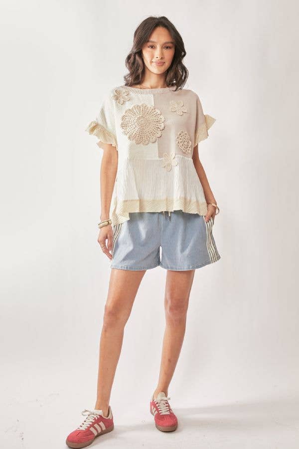 Davi & Dani – wholesale Knit top – Women's – SWEATER TEXTURED FABRIC RUFFLE DETAIL TOP19