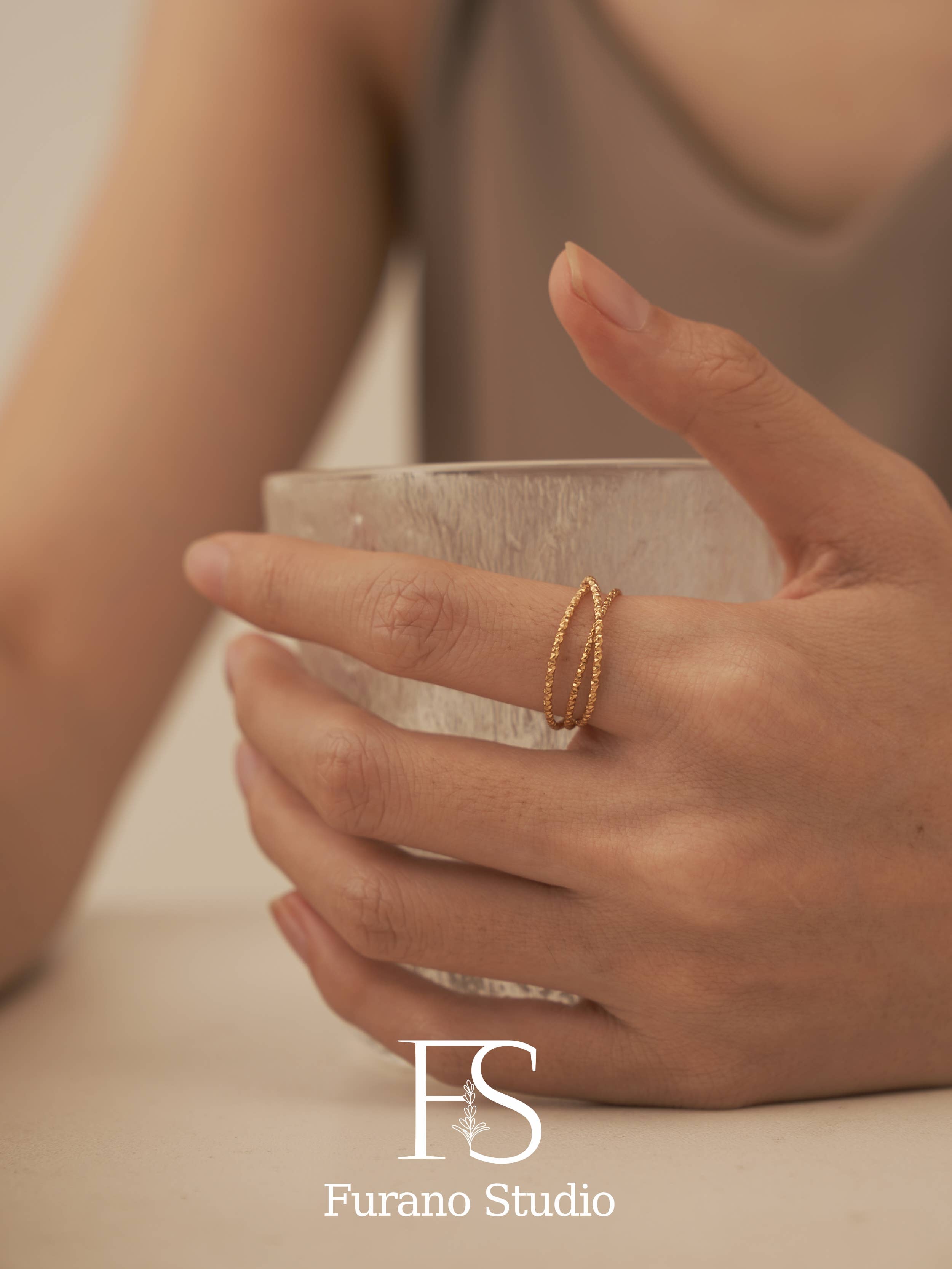 Furano Studio - Wholesale Band/Stacked Ring - Gold Woven Textured Triple Band Ring5