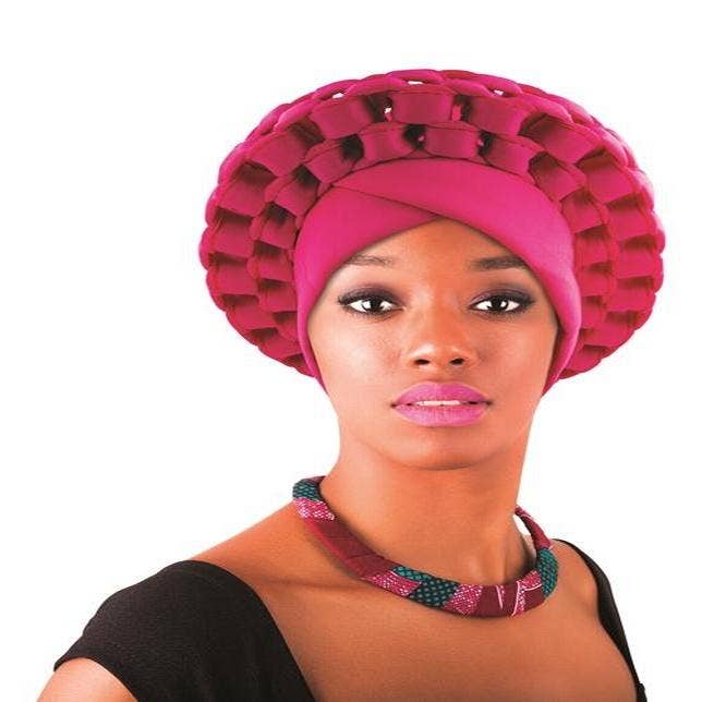 KT Supply - Wholesale Retailer Display - Jewelry - Aso Oke Gele Headtie Hot Pink0