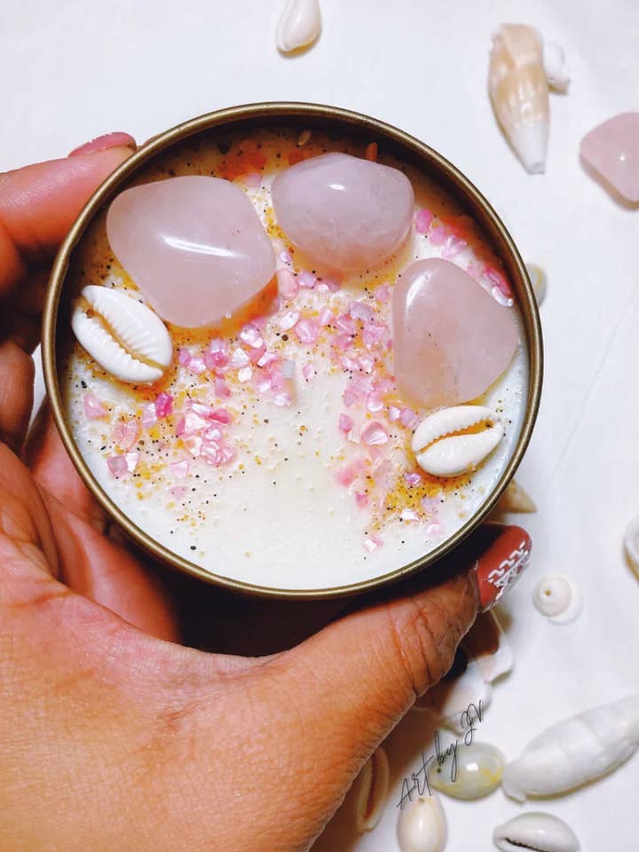 10x Rose Quartz Healing Crystal Candles | White Label for wholesale by Art by JV