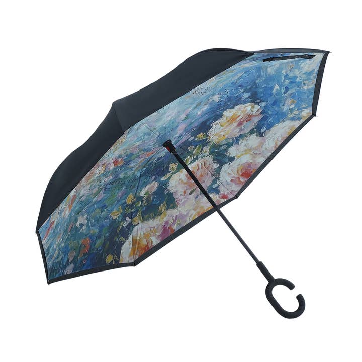 Impressionist Garden Upside Down Umbrella in Blue F981 for wholesale by PEACH ACCESSORIES