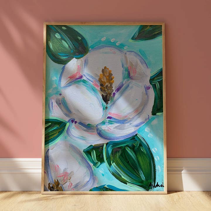 Impresión de Arte Floral Magnolia, Arte Maximalista, Decoración de Dopamina, Póster de Pared Colorido Floral para venta al por mayor de Audra Style