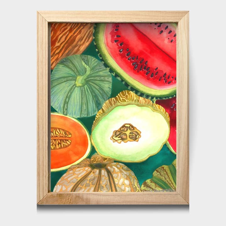 Lámina en acuarela Juicy Melons de 11 x 14 pulgadas para venta al por mayor de Chloe Marie Hourdequin Designs