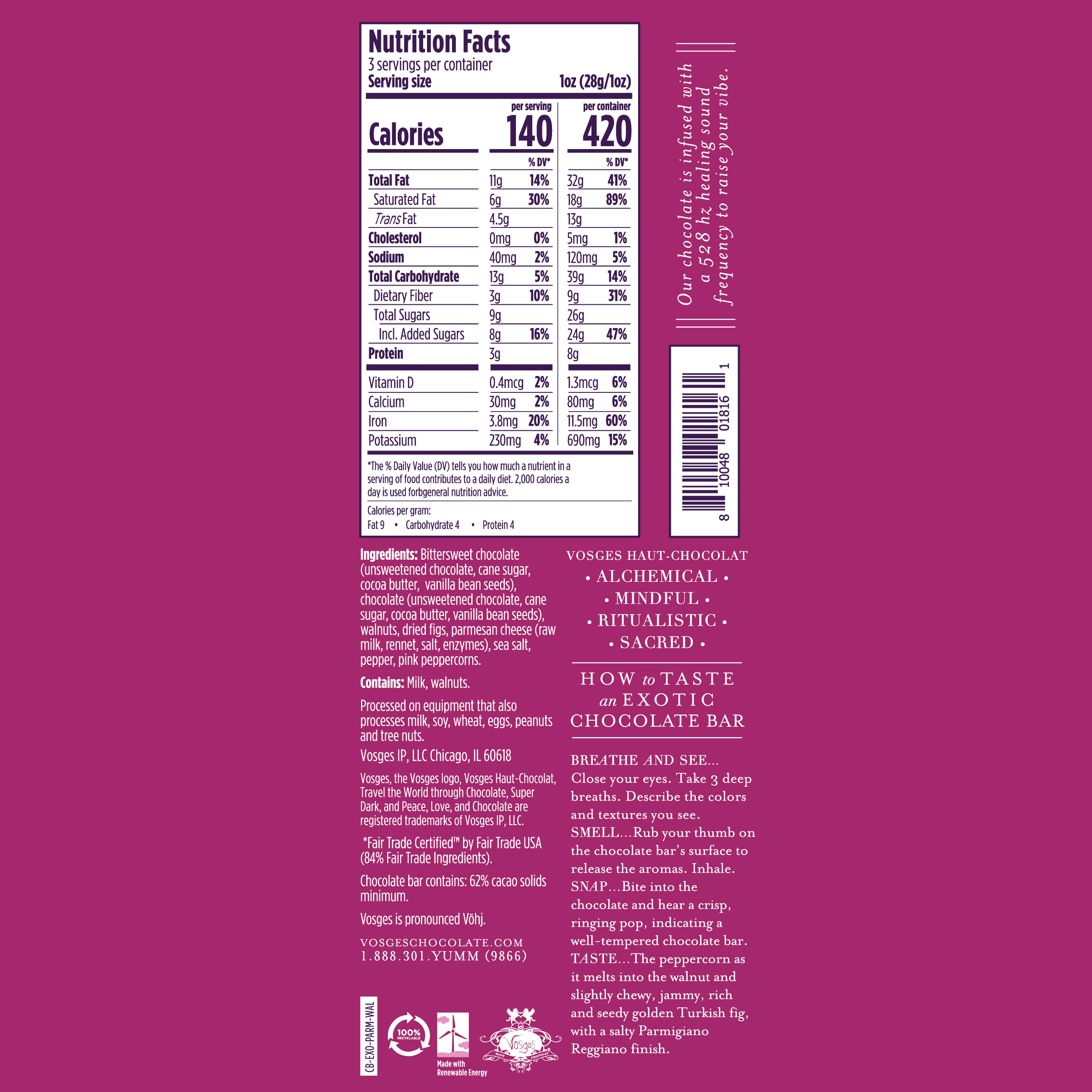 Vosges Haut-Chocolat - Wholesale Chocolate Bar - Dark Chocolate Bar w/ Parmesan Cheese, Walnut & Fig -Gourmet2