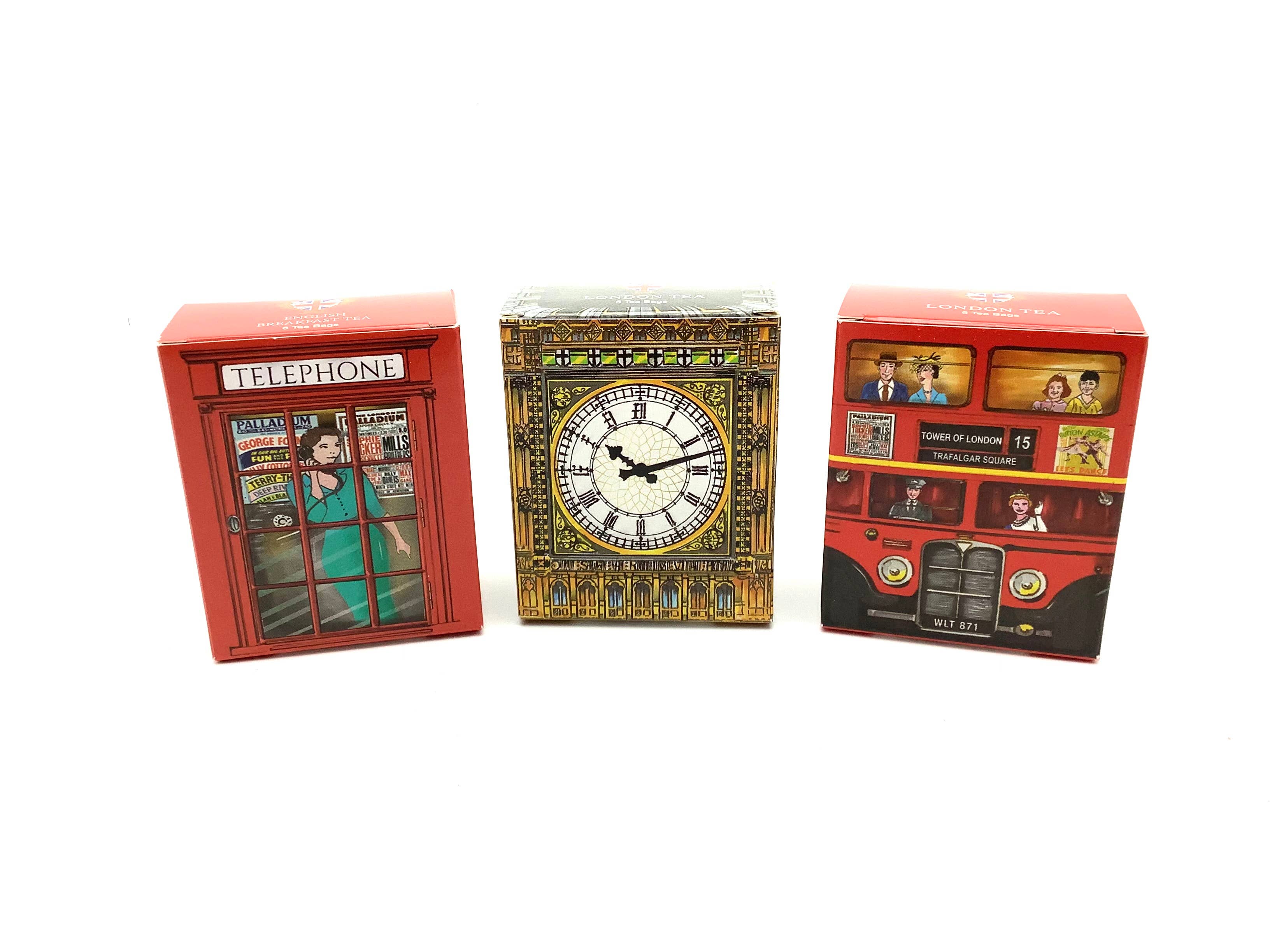 All Little Cute Things - Vente Sachets de thé - Britain Big Ben, Red Bus, cabine téléphonique, boîtes à thé variées2