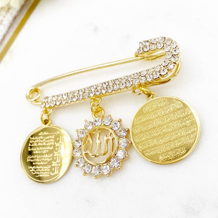 Crystal Diamante Personalised Ayatul Kursi, 4 Qul, Allah Midi Pin - Muslim, Islamic, Baby Pin for wholesale by Just For Bubba