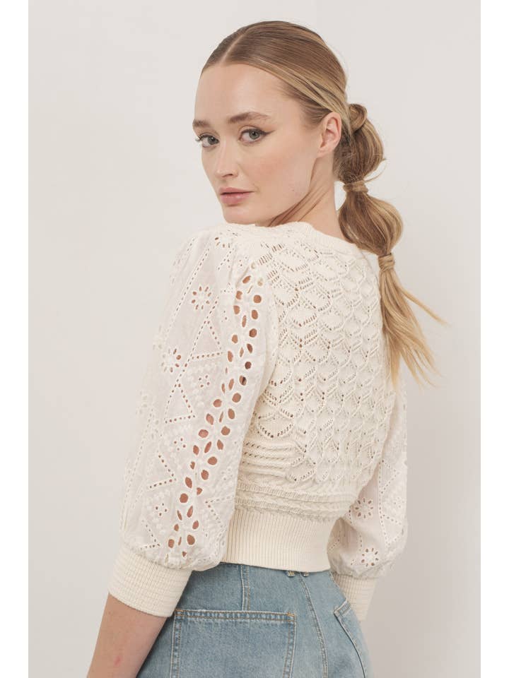 Aaron & Amber - Wholesale Cardigan - Women's - MAS2722 HENDRY 3/4 SLEEVES SEE THROUGH CARDIGAN