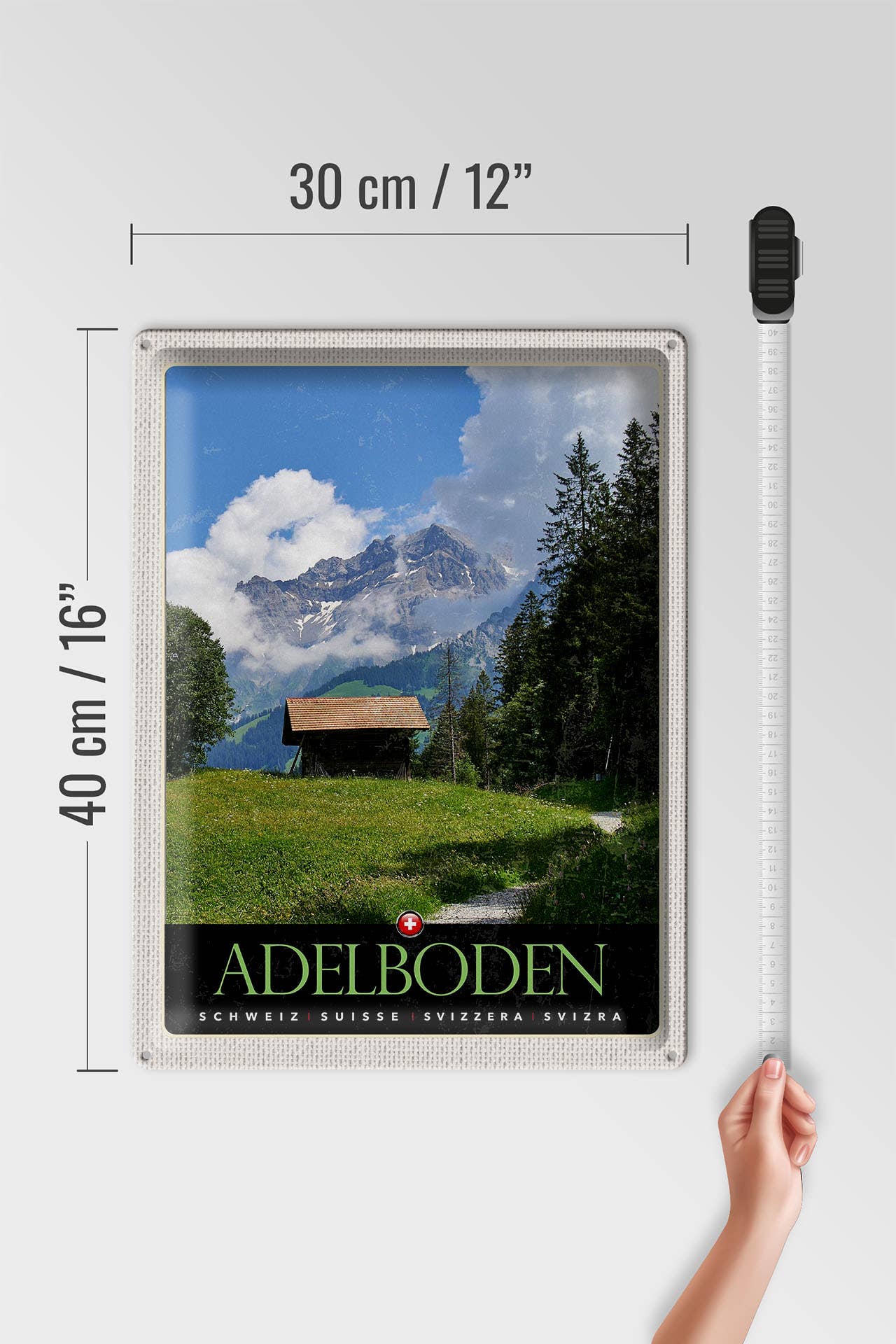 Femer - Vente Pancarte - Adelboden Schweizer Wälder Häuschen Tin Travel 30 x 40 cm3