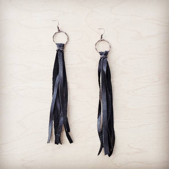 The Jewelry Junkie – wholesale Tassel earrings – **Leather Fringe Tassel Earrings in Dark Brown 203y0