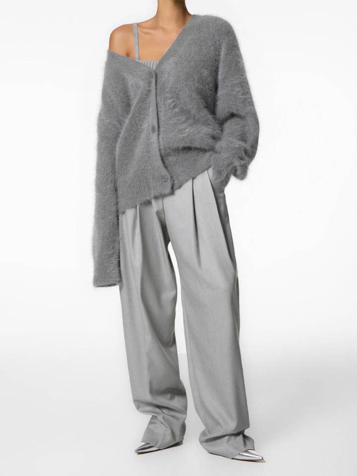 Rosa Clothing - Wholesale Cardigan - Women's - Fluffy V-neck Button-down sweater Cardigan
