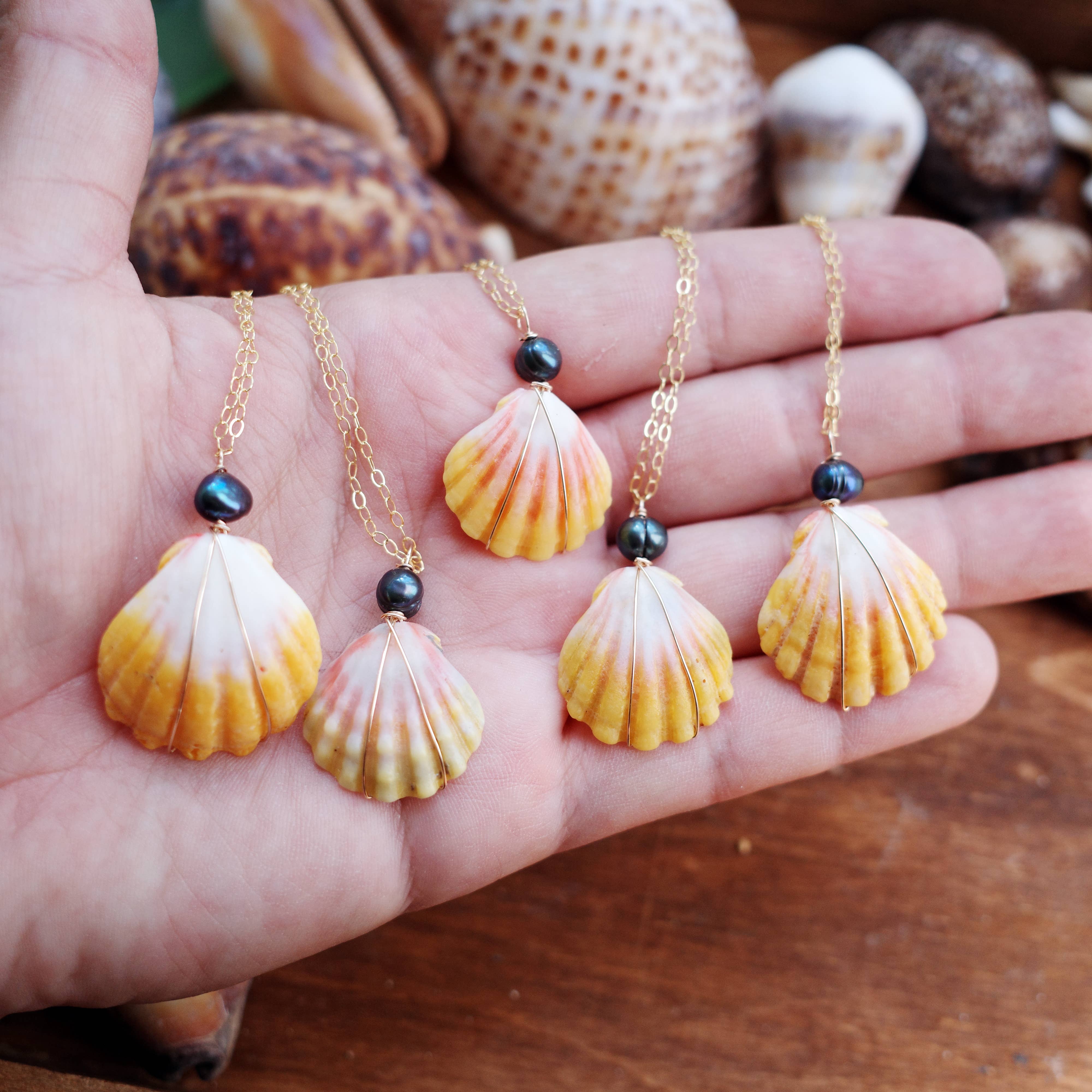 Flotsam & Co. Hawaii - Wholesale Pendant/Charm Necklace - Sunrise Shell Necklace (Wire wrapped) With Pearl6