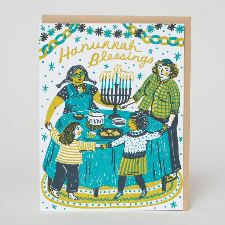 Carte de vœux typographique Hanoukka Blessings de Phoebe Wahl pour la vente par Egg Press Manufacturing