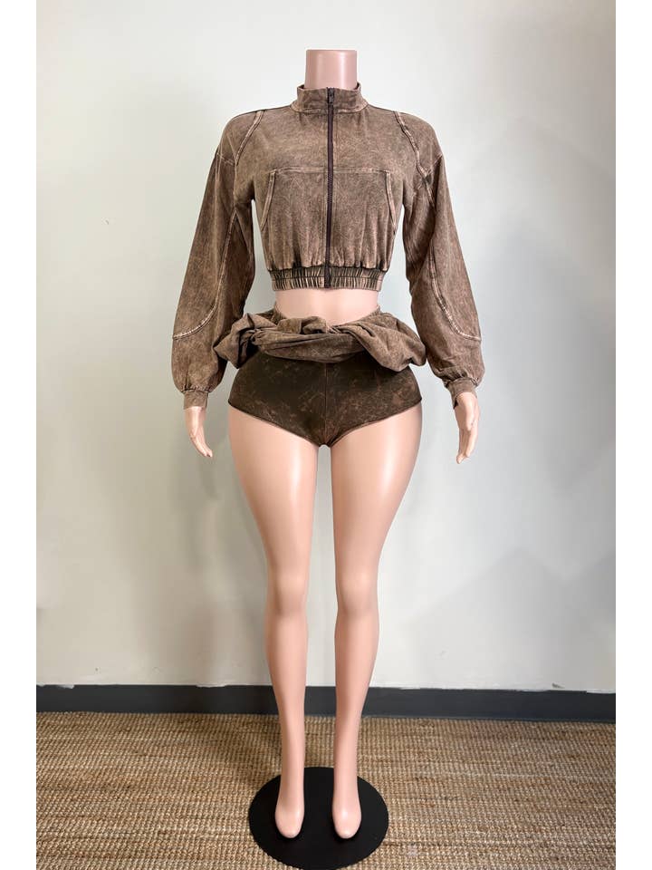 Dalia Studio – wholesale Top & skirt set – Women's – MINERAL WASH ZIP-UP JACKET & BUBBLE SKIRT SET16