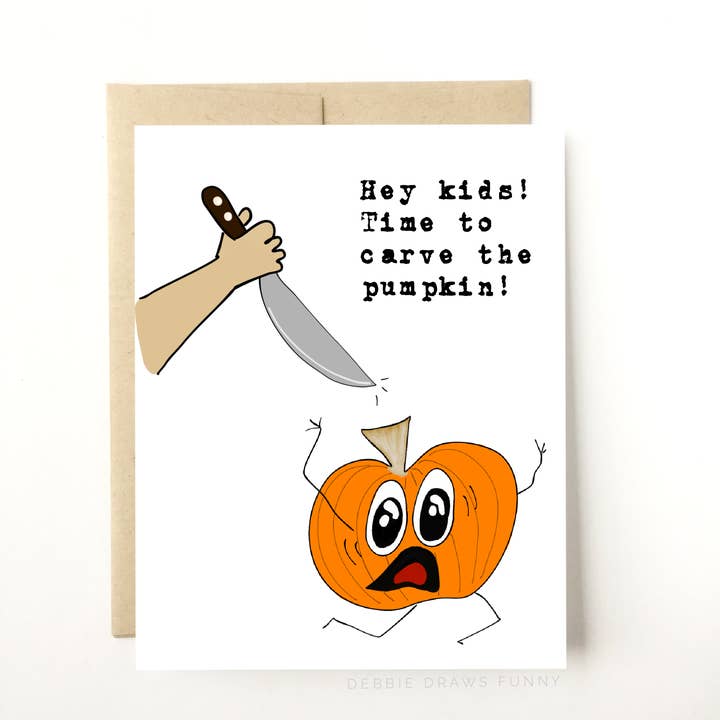 Halloween Pumpkin Carving Card Funny Halloween Card for wholesale by Debbie Draws Funny