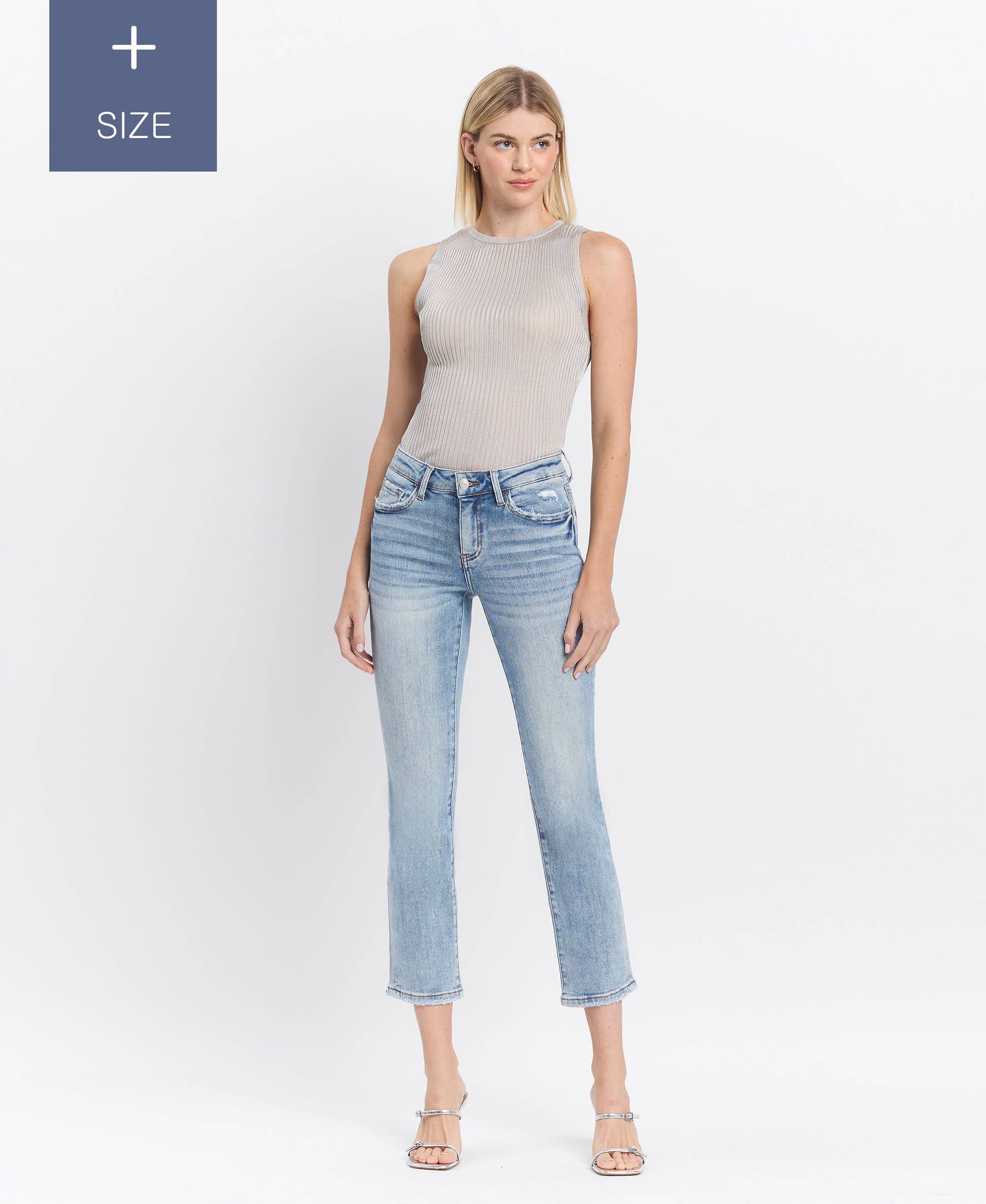 fordele PLUS SIZE MID RISE CROP SLIM STRAIGHT JEANS LV1079-P for engroshandel på Faire5