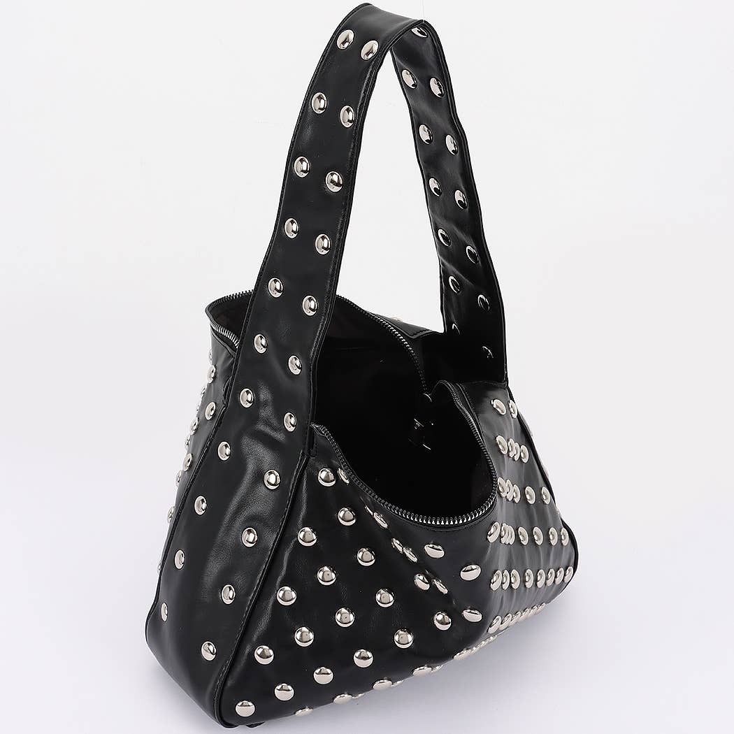 3AM BY H&D ACCESSORIES - Wholesale Shoulder Bag - Women's - Faux Leather Metal Studded Hobo Bag4