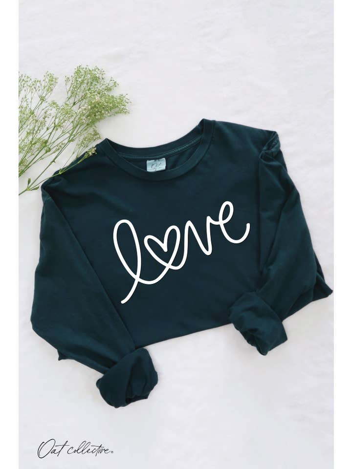 OAT COLLECTIVE - Wholesale Screen Printed T-Shirt - Women's - LOVE PUFF Mineral Washed Long Sleeve Graphic8