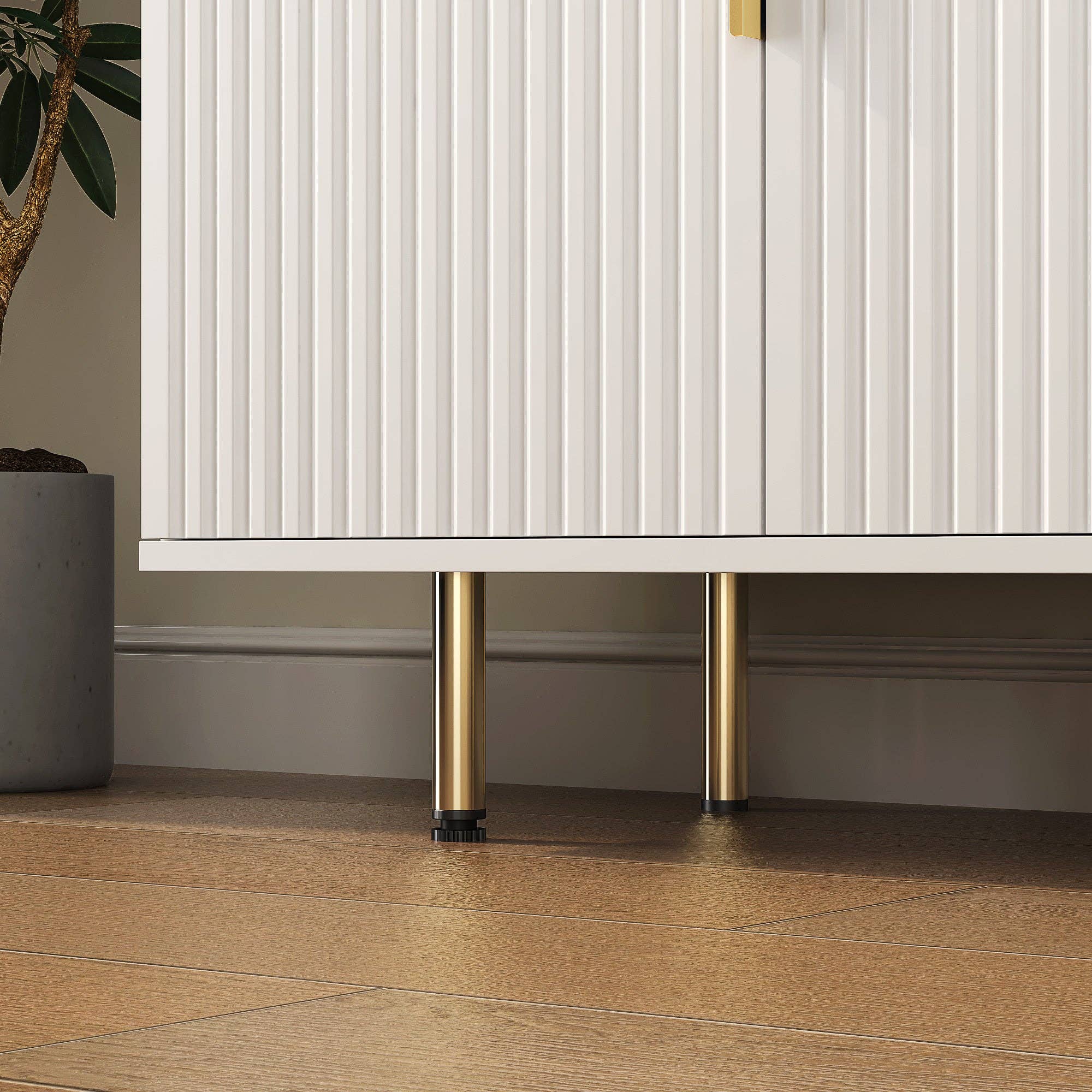 HOMYCASA DESIGN INC - Vente Armoire - Buffet Moderne Blanc Armoire à Cannelures Grand Rangement13