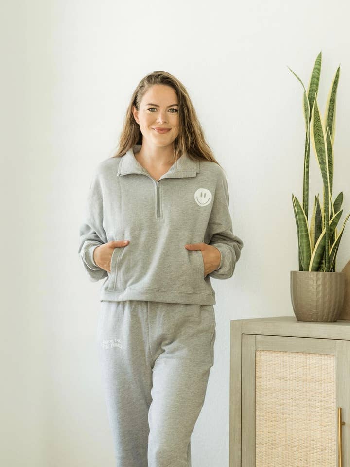 Enjoy The Little Things Matching Set Wide Leg Quarter Zip for wholesale by Rad Vibes Only