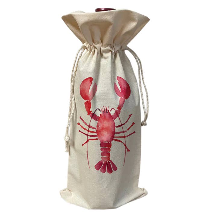 Akvarel hummer vin mulepose for engroshandel hos Love You a Latte Shop