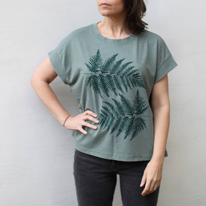 Fern Leaves Alpine Forest Women's Loose Fit Boxy Tee Green for wholesale by Blackbird Supply Co.