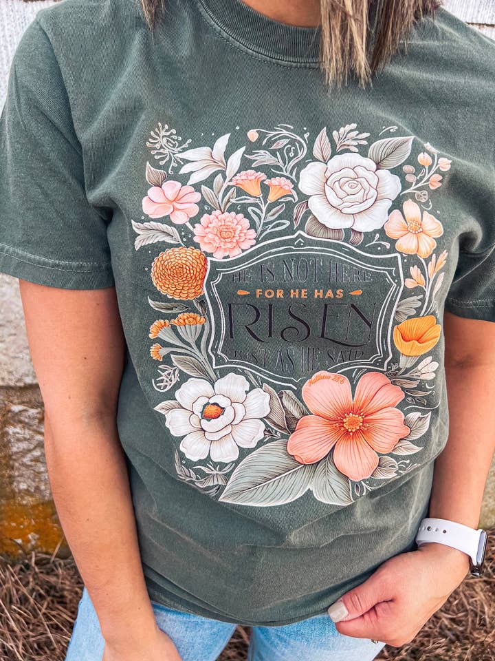 Southern Babe Wholesale - Wholesale T-Shirt (Graphic) - Women's - MOSS FLORAL HE IS RISEN TEE