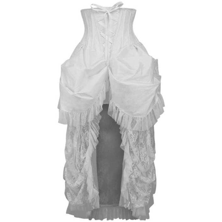 Robe corset Victorian Bustle en dentelle blanche désossée en acier à tiroir supérieur pour la vente par Daisy Corsets