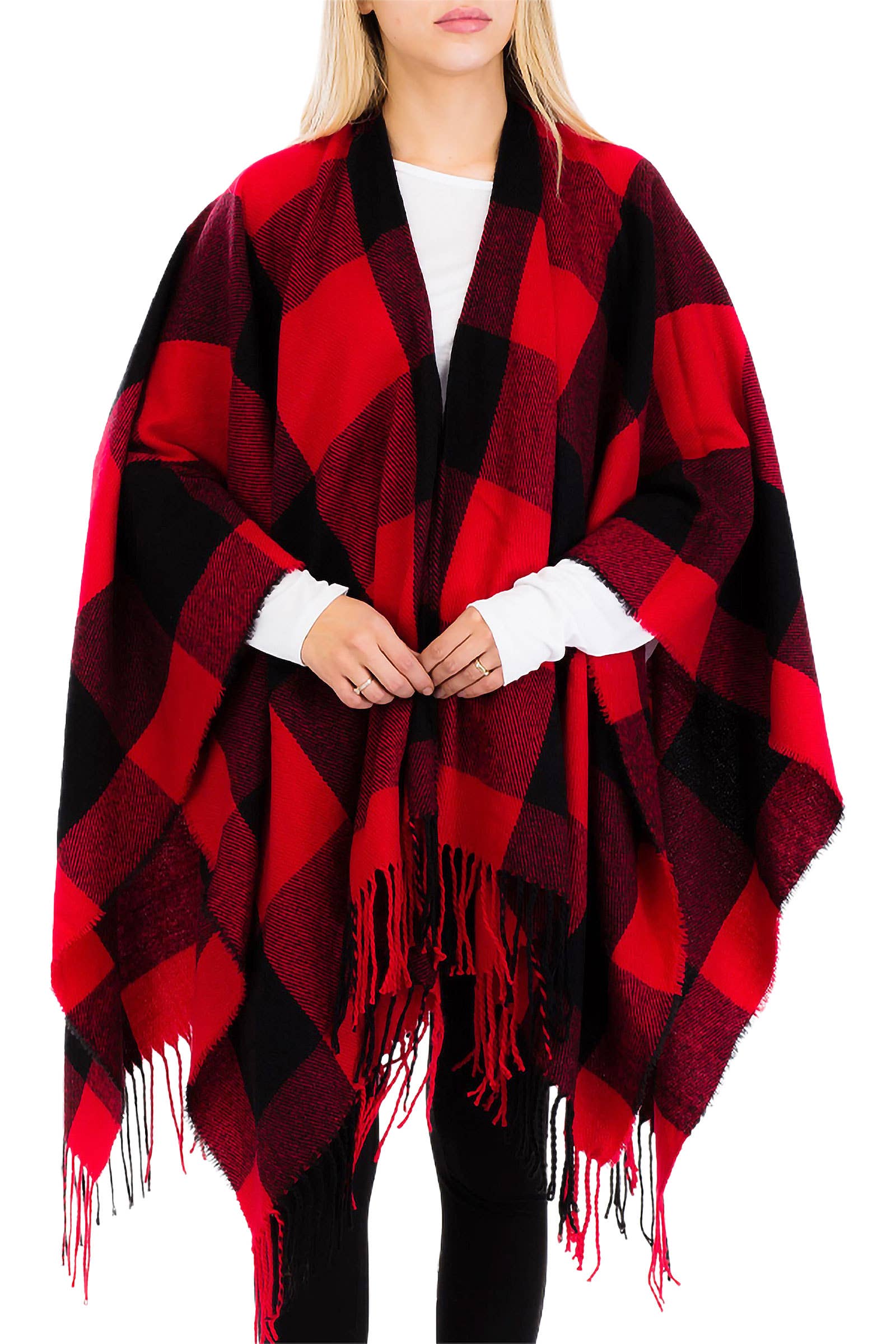 Cap Zone – wholesale Poncho – Women's – Classic Buffalo Check Plaid Ruana Poncho14