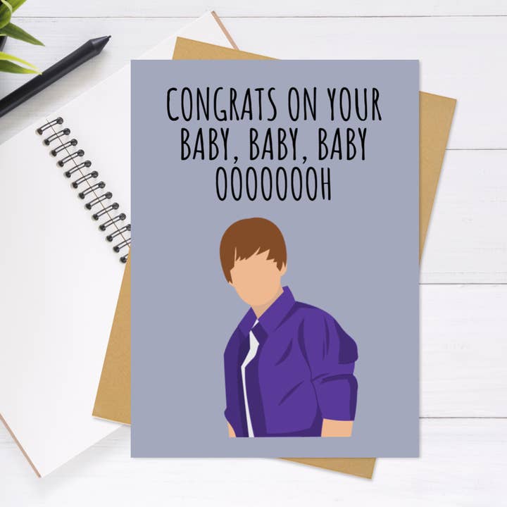 NotesfromNancy - Vendita all'ingrosso Biglietto di auguri per la nascita - Biglietto di auguri di Justin Bieber Baby Congrats