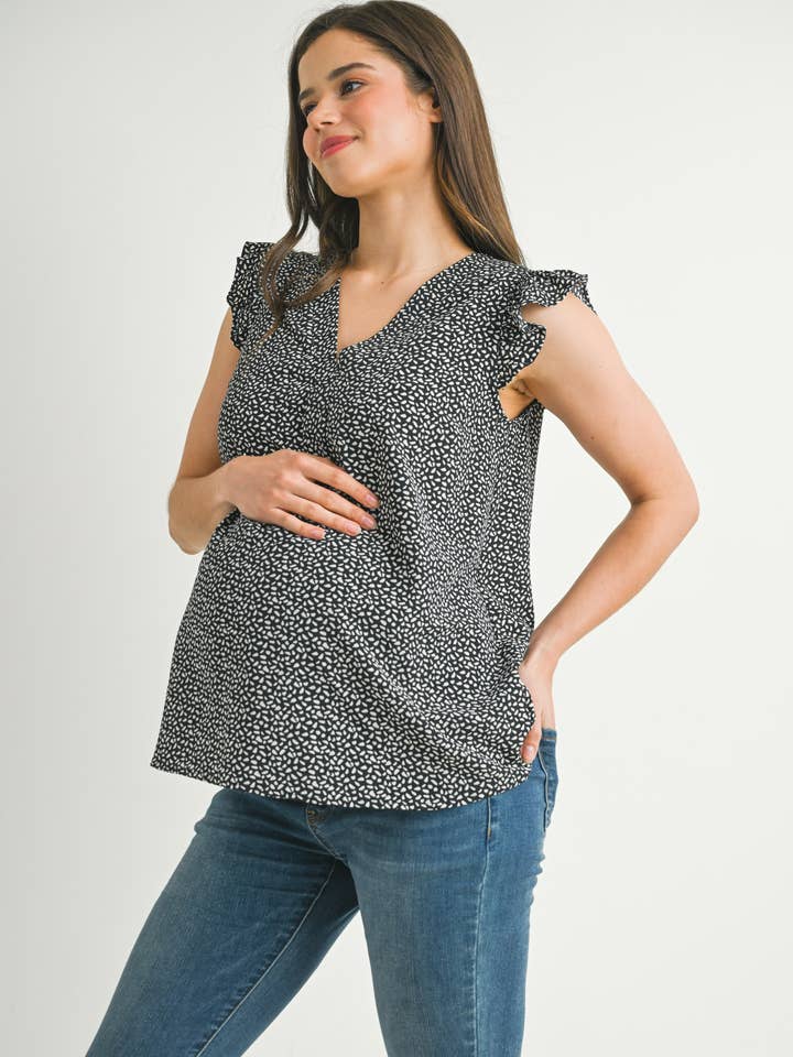 Hello Miz - Wholesale Top - Maternity - V-Neck Ruffle Cap Sleeve Maternity Top