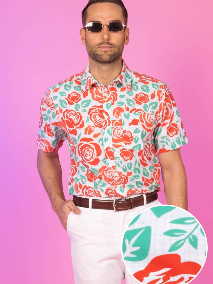 Shinesty, Inc - Wholesale Button Down Shirt - Men's - The Win By A Rose | Derby Roses Hawaiian Shirt