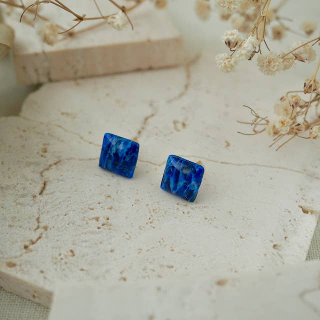 Blue Azurite Medium Square Stud for wholesale by Aether & Nox