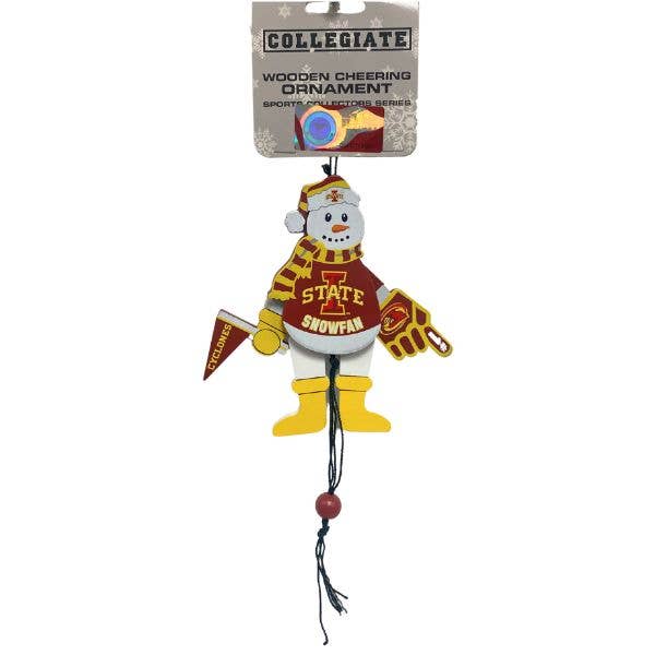 Iowa State Ornaments - Wooden Snowman Cheer Ornaments for wholesale by St. Louis Wholesale LLC
