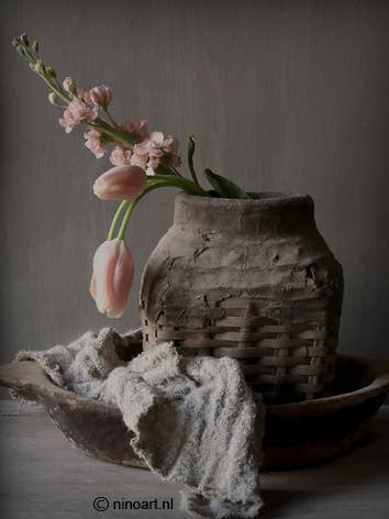 Poster de jardim B05: Cesta de argila tulipa rosa por atacado de Nino-Art