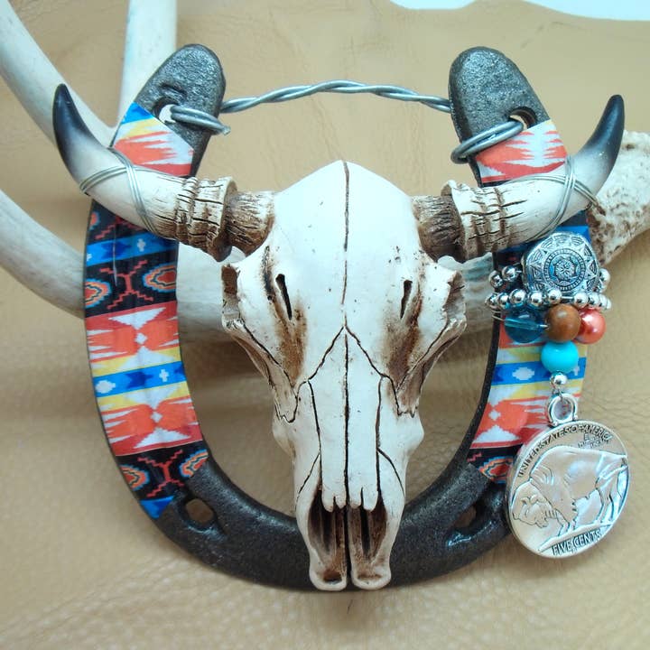 Big Lucky Horseshoe - Navajo/Western Cow Skull for wholesale by The Lucky Horse Company