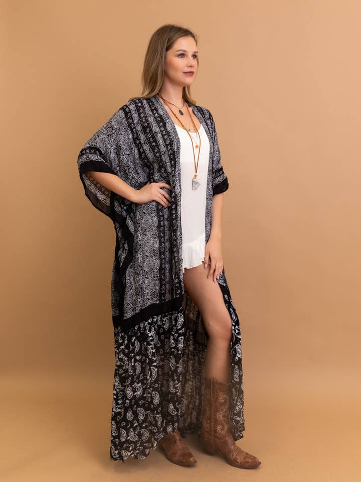Leto Accessories - Wholesale Kimono - Women's - Free Flow Paisley Longline Kimono - Bestseller 😍2