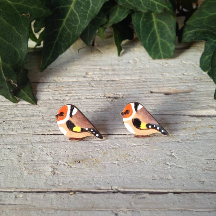 Stieglitz-Ohrringe aus Holz für den Großhandel von Daffodil