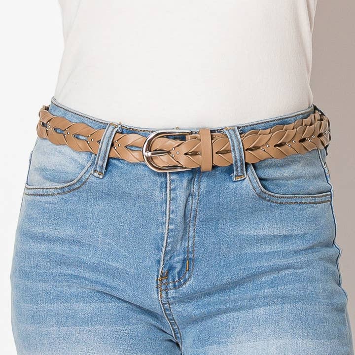 Ceinture tressée chic en cuir végan pour la vente par Collections by Fame Accessories