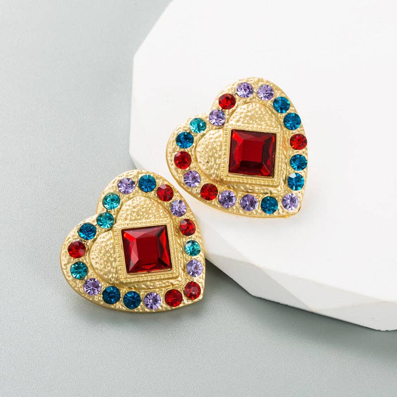 Multi Heart Rhinestone Stud Earrings E7131 for wholesale on Faire3