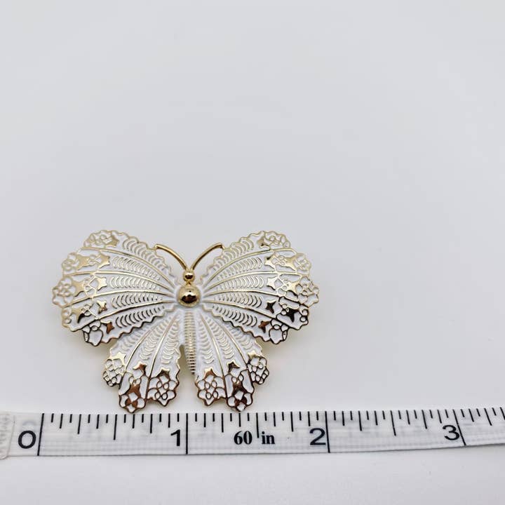 Mio Queena - Wholesale Brooch - Vintage Enamel White Butterfly 14K Gold Plated Brooch3