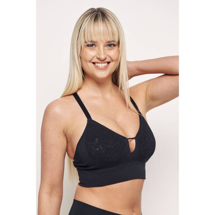 The Deep V Notch Front - Wirefree Bra- Onyx for wholesale by Mindd