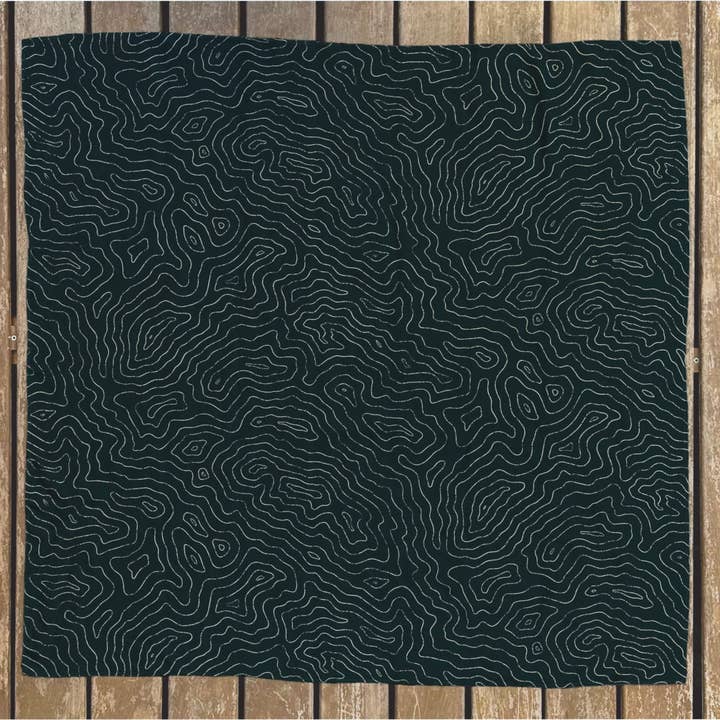 Topographical Map Silk Scarf or Satin Scarf, Bandana blue for wholesale by Evolation Creative