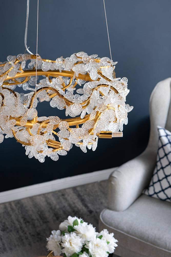 A&B Home Group Inc. – wholesale Ljuskrona/hängande ljus – 23,5x23,5x19,5" Guld/Klar Ljuskrona Lager på Lager Korallrev5