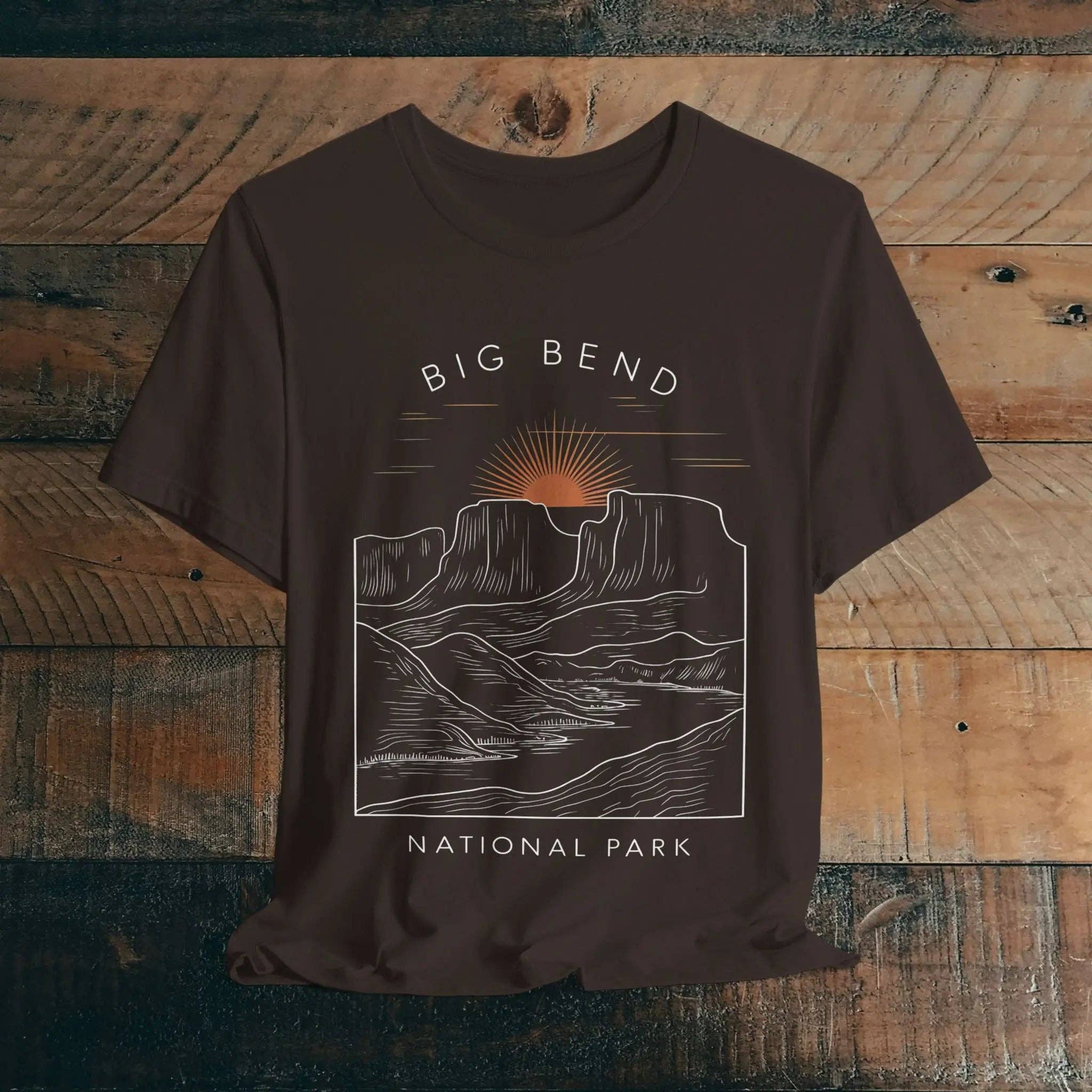 Parks Apparel - Wholesale Screen Printed T-Shirt - Unisex - Big Bend National Park Unisex Fit Soft T-Shirt Sunrise Curving River2