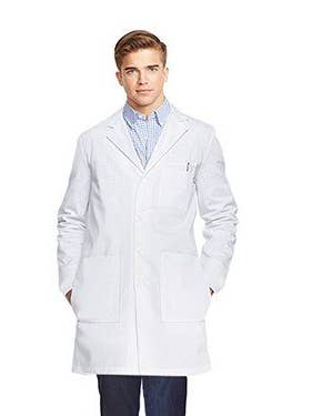 Manteau de laboratoire unisexe en microfibre à manches longues avec poches latérales pour la vente par Scrubandmore
