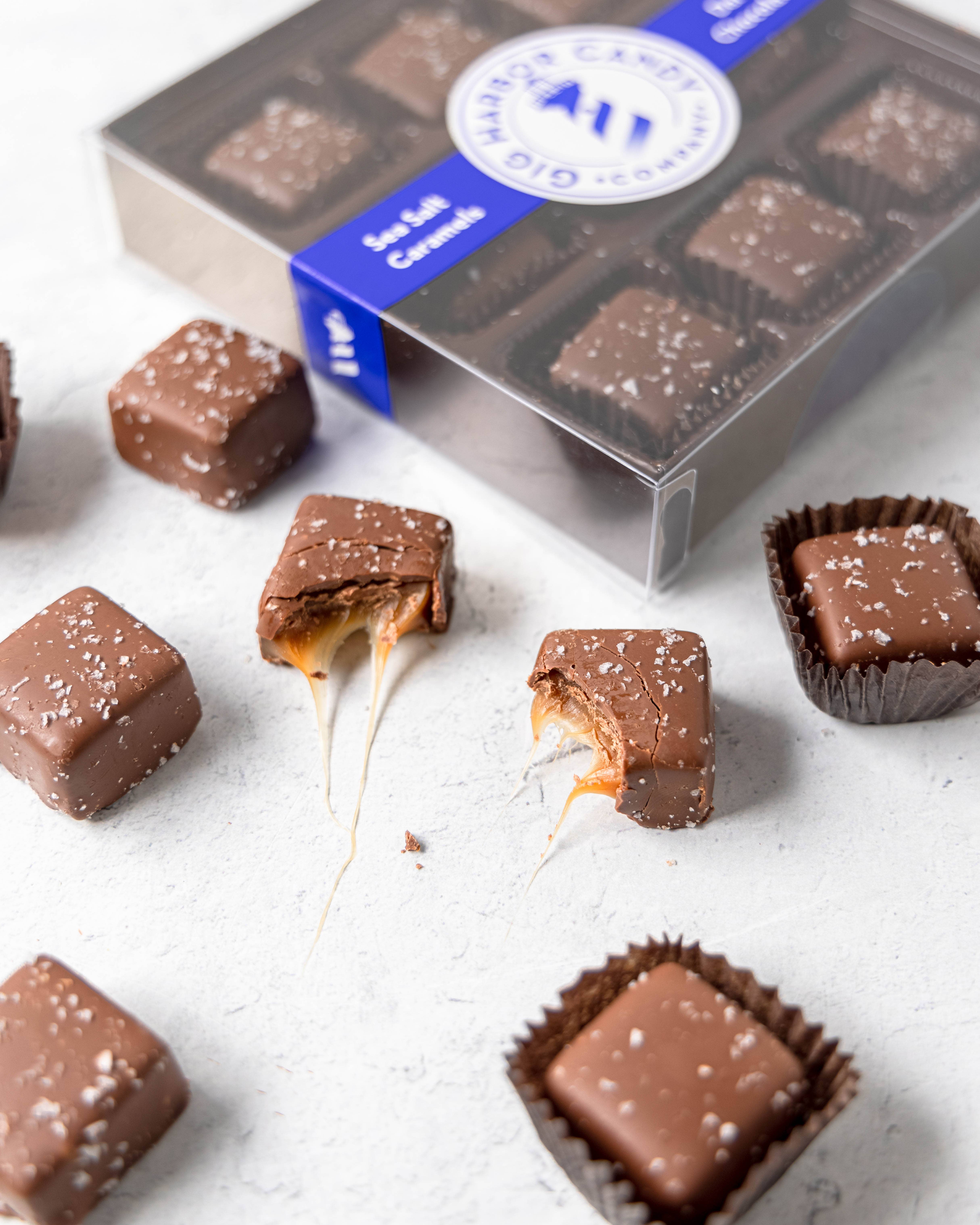 Gig Harbor Candy Company – Großhandel Süßigkeiten mit Schokoglasur – Zartbitterschokolade Meersalz-Karamellen - 9 Stück4