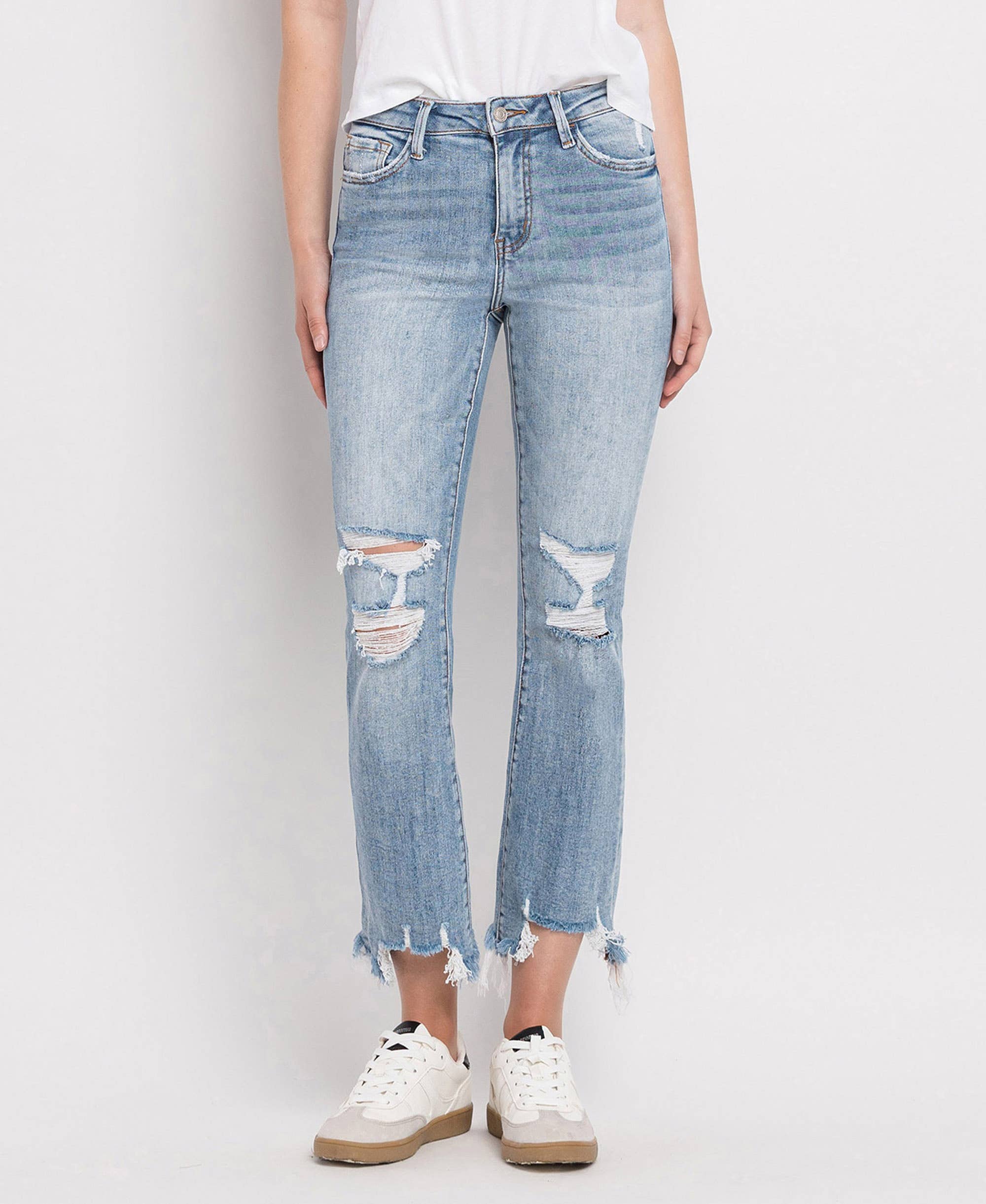 Handy HIGH RISE LIGHT WASH CROP FLARE JEANS LV1003 for wholesale on Faire0